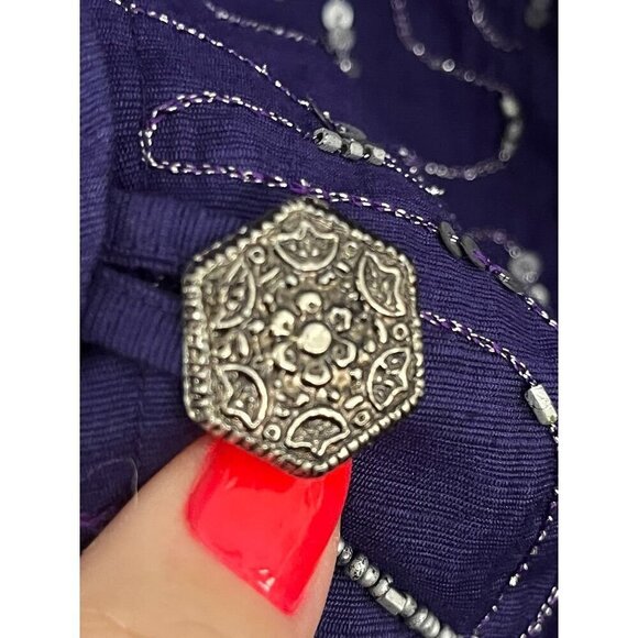 Indigo Moon Jacket Women XL Blue Floral Embroidery Beaded Geometric Boho 80s - Picture 5 of 12